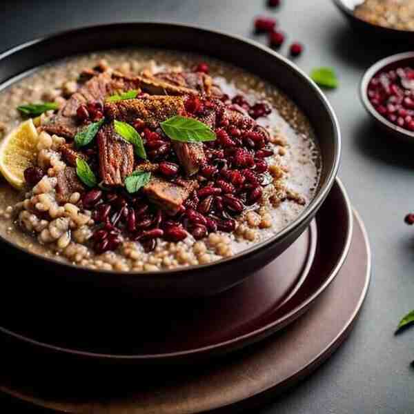 Гречневая каша с копчеными рёбрышками и луком в клюквенном маринаде